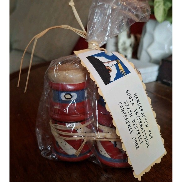 Vintage Nautical Lighthouse Salt Pepper Shakers Handpainted Wood Never Used - Picture 2 of 4